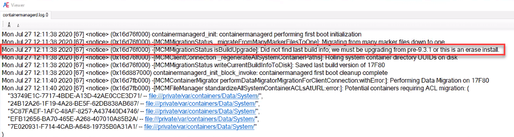 Containermanagerd in digital forensics investigation mirrors our findings in Physical Analyzer, displaying the timestamp.



