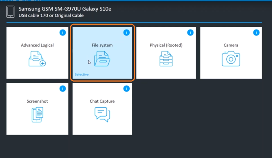 Selective File System Extraction in Cellebrite UFED - File System Selection