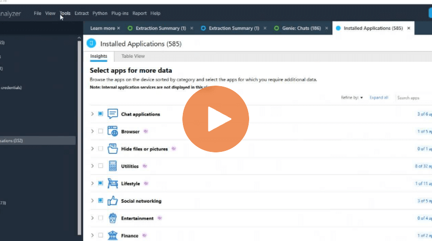How To Enable an Application Category in the Settings to Get More Data – Cellebrite Physical Analyzer
