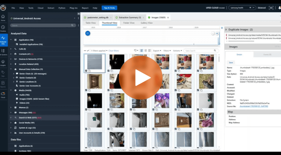 Images and Export Options in Cellebrite Physical Analyzer