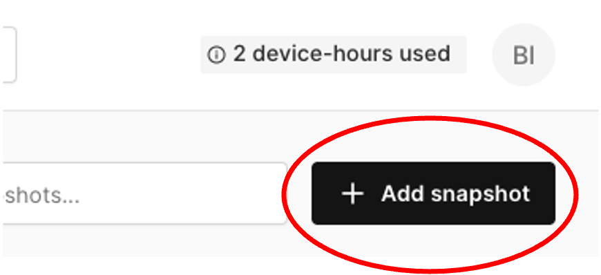 Add Snapshot dialog in Corellium Atlas for sharing the SOAFEE OpenADKit SDV testbed.