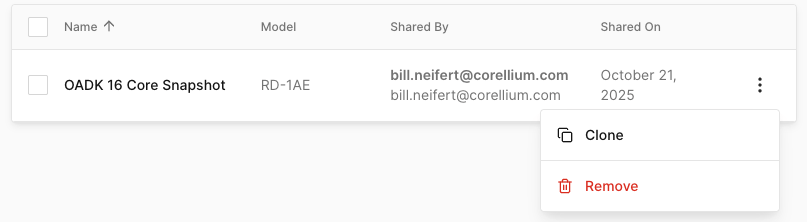 Corellium Atlas clone snapshot option used to duplicate the SOAFEE OpenADKit blueprint.