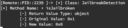 Frida script flipping boolean return value for iOS jailbreak detection bypass