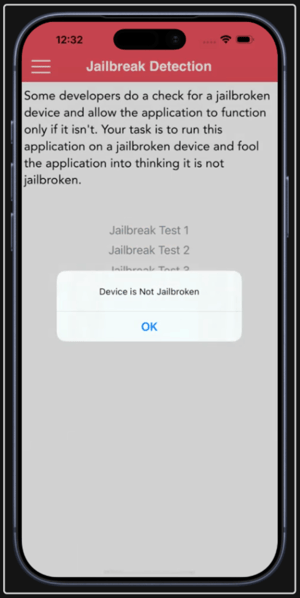 DVIA-2 jailbreak detection test passed after Frida bypass on Corellium device